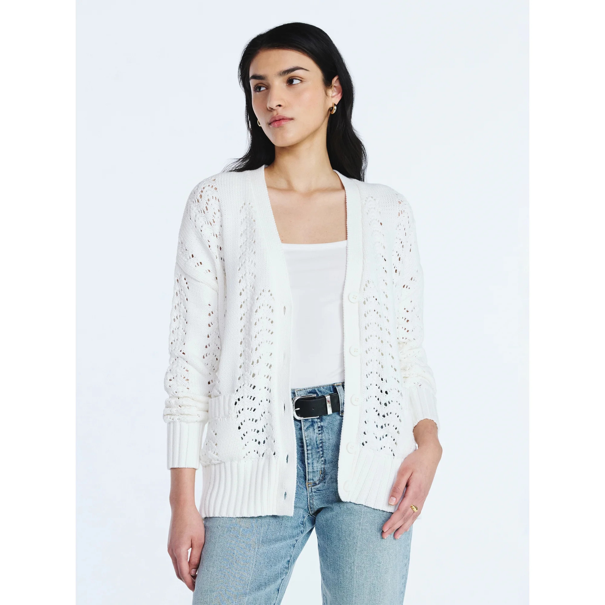 Scoop Women’s V Neck Sweater Cardigan, Midweight, Sizes XS-4X | Walmart (US)