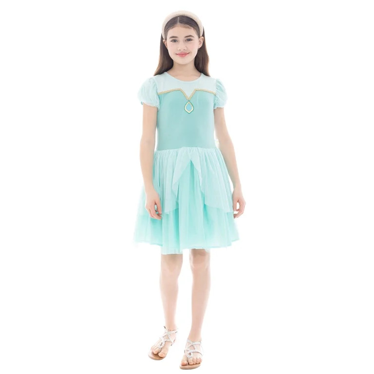 Disney Princess Girls Aladdin Jasmine Cosplay Dress with Puff Sleeves, Sizes 4-12 | Walmart (US)
