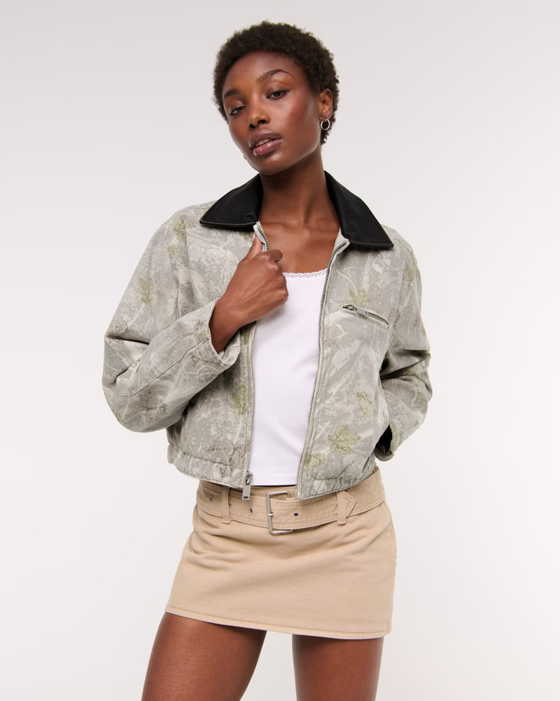 Women's Cropped Twill Trucker Jacket | Women's Coats & Jackets | Abercrombie.com | Abercrombie & Fitch (US)