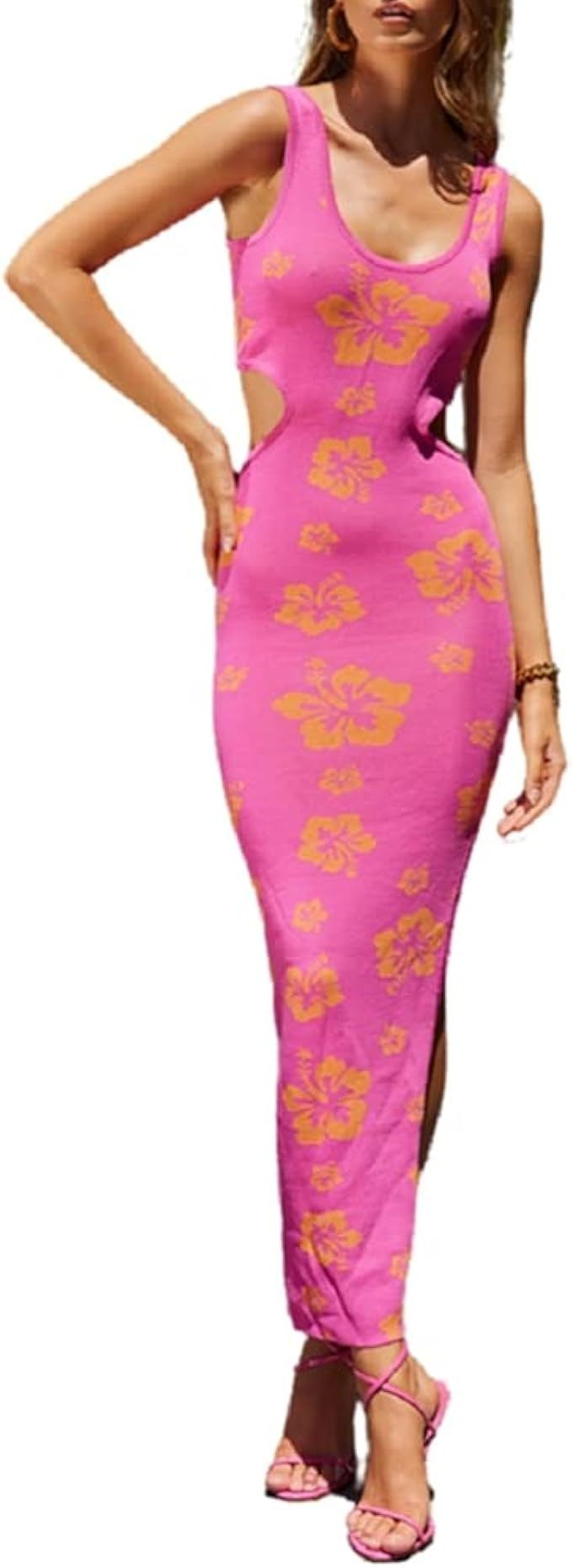 Bodycon Dresses for Women Summer Knit Hollow Out Sexy Night Out Midi Maxi Dress Sleeveless Long C... | Amazon (US)