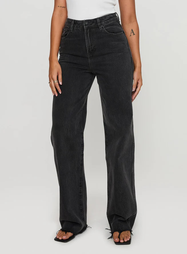 Karlina High Rise Straight Leg Jean Charcoal | Princess Polly US