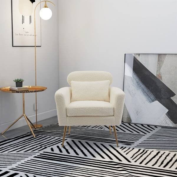 Boucle Chair Armchair Upholstered Sofa Chair Metal Leg Throw Pillow - Ivory | Bed Bath & Beyond