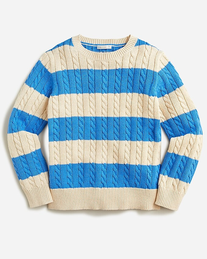 Kids' cable-knit cotton crewneck sweater in rugby stripe | J. Crew US