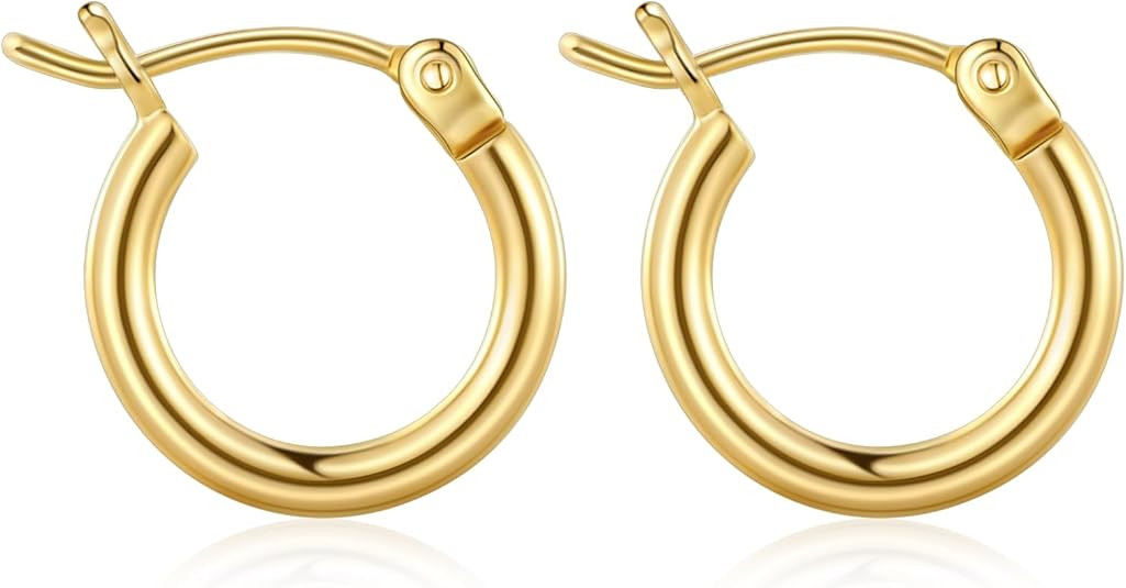 Gold Hoop Earrings for Women 14K Real Gold Plated Hoops with 925 Sterling Silver Post | Amazon (US)