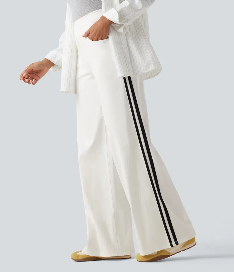 Women’s Halara Flex™ High Waisted Stripe Wide Leg Flowy Washed Casual Jeans with Pockets - Ha... | HALARA