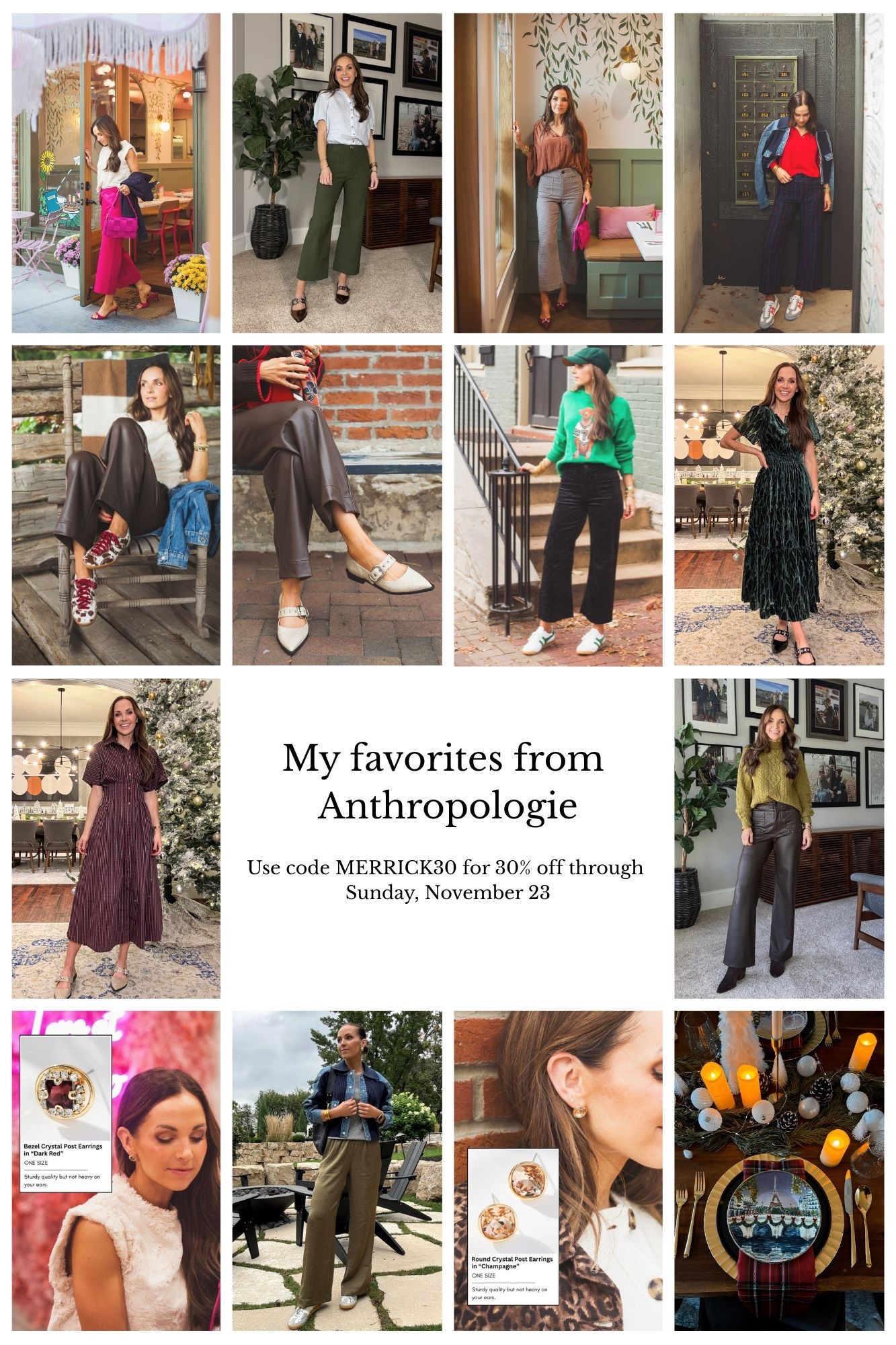My Anthropologie code ends TONIGHT, sunday November 23! Use code MERRICK30 at checkout. Also through tonight, orders over $200 will get a $50 gift card to spend between 12/11-12/25!