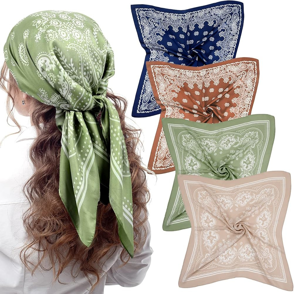 Syhood 4 Pcs 27'' Square Satin Head Scarves Satin Bandanas for Women Headband Scarves Silk Feelin... | Amazon (US)