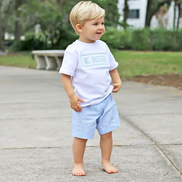 Smocked Big Brother Short Set Light Blue Gingham | Classic Whimsy