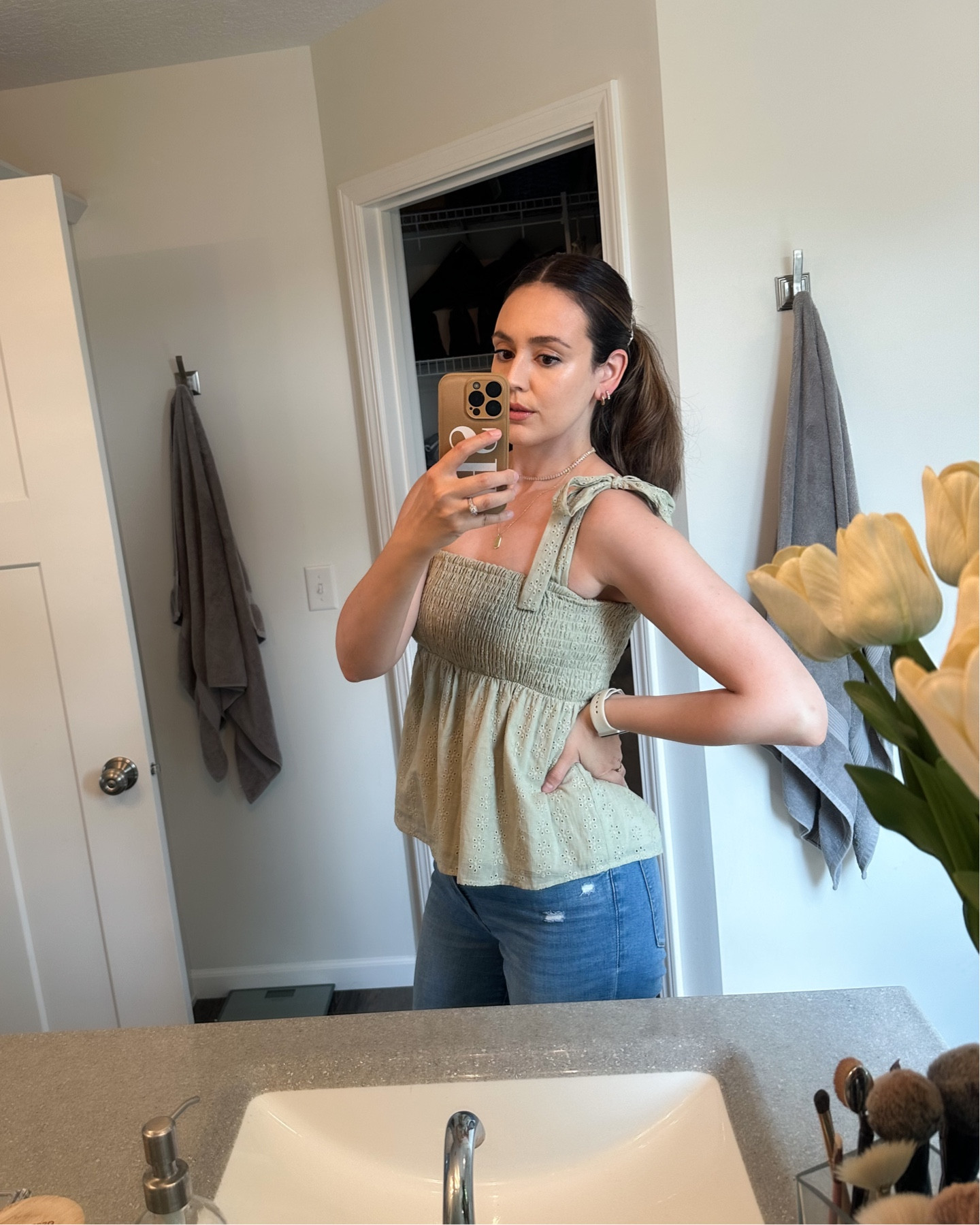 Green summer top. Pink lily top. Blouse. Spring top. Casual summer outfit. Vacation outfit. Baby shower outfit. Bridal shower outfit. Church outfit. 

#LTKxPrimeDay #LTKFind #LTKstyletip