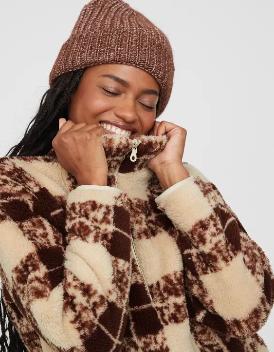 OFFLINE By Aerie Fluffy Sherpa Quarter Zip Sweatshirt | American Eagle Outfitters (US & CA)