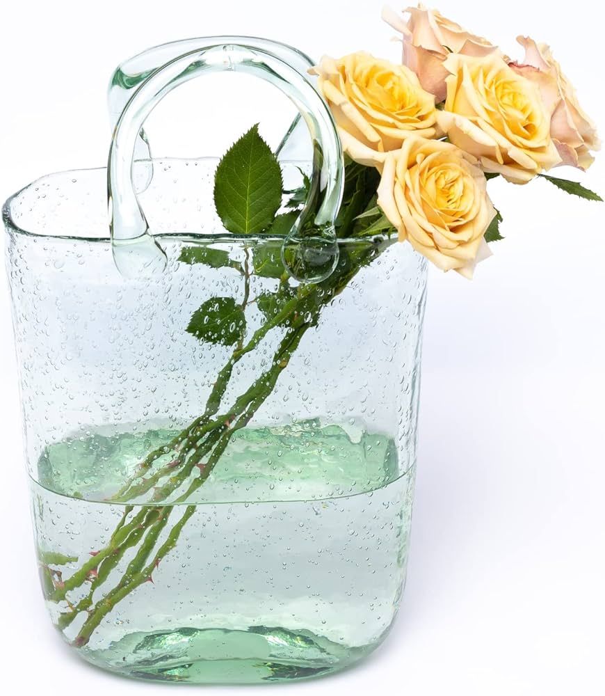 Hand Blown Glass Vase with Unique Design, Clear Glass Vase with Handles in Purse Shape for Decor,... | Amazon (US)