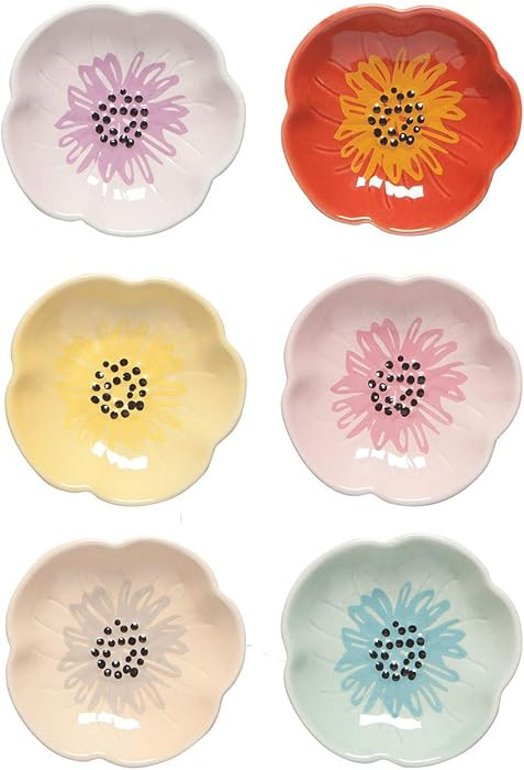 Now Designs Flower Shaped Ceramic Pinch Bowl Set, Soy Sauce Dish, Set of 6 | Amazon (US)