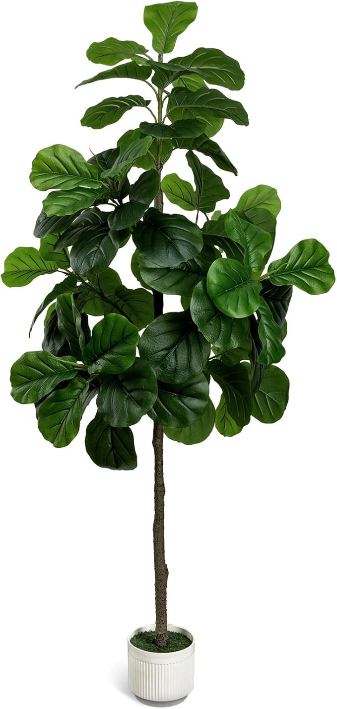 Artificial Fiddle Leaf Fig Tree - 6FT Tall Fake Tree with White Planter, Large Faux Ficus Lyrata ... | Amazon (US)