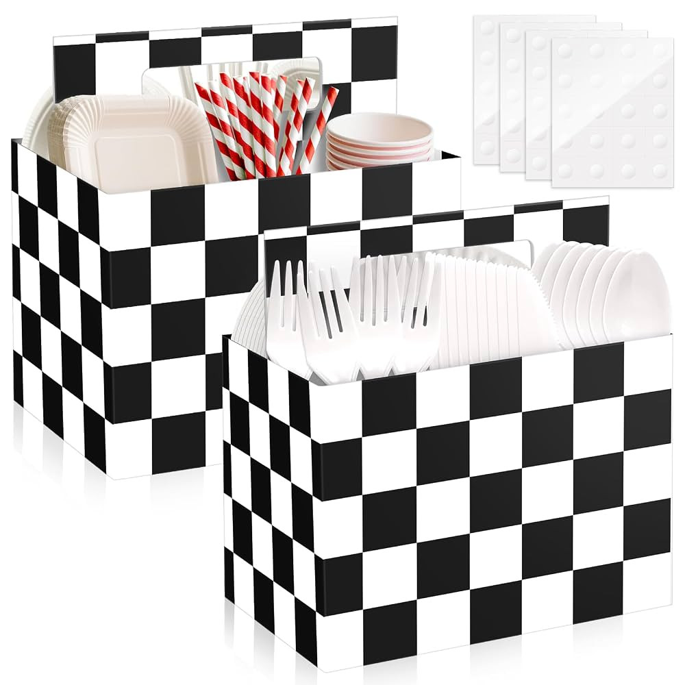 2PCS Checkered Utensil Holder Disposable Utensil Caddy for Cars Birthday Party Supplies Cutlery H... | Amazon (US)