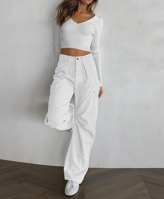 Dokotoo Women 6 Pockets High Waisted Cargo Pants Wide Leg Casual Pants Combat Military Trouser US... | Amazon (US)