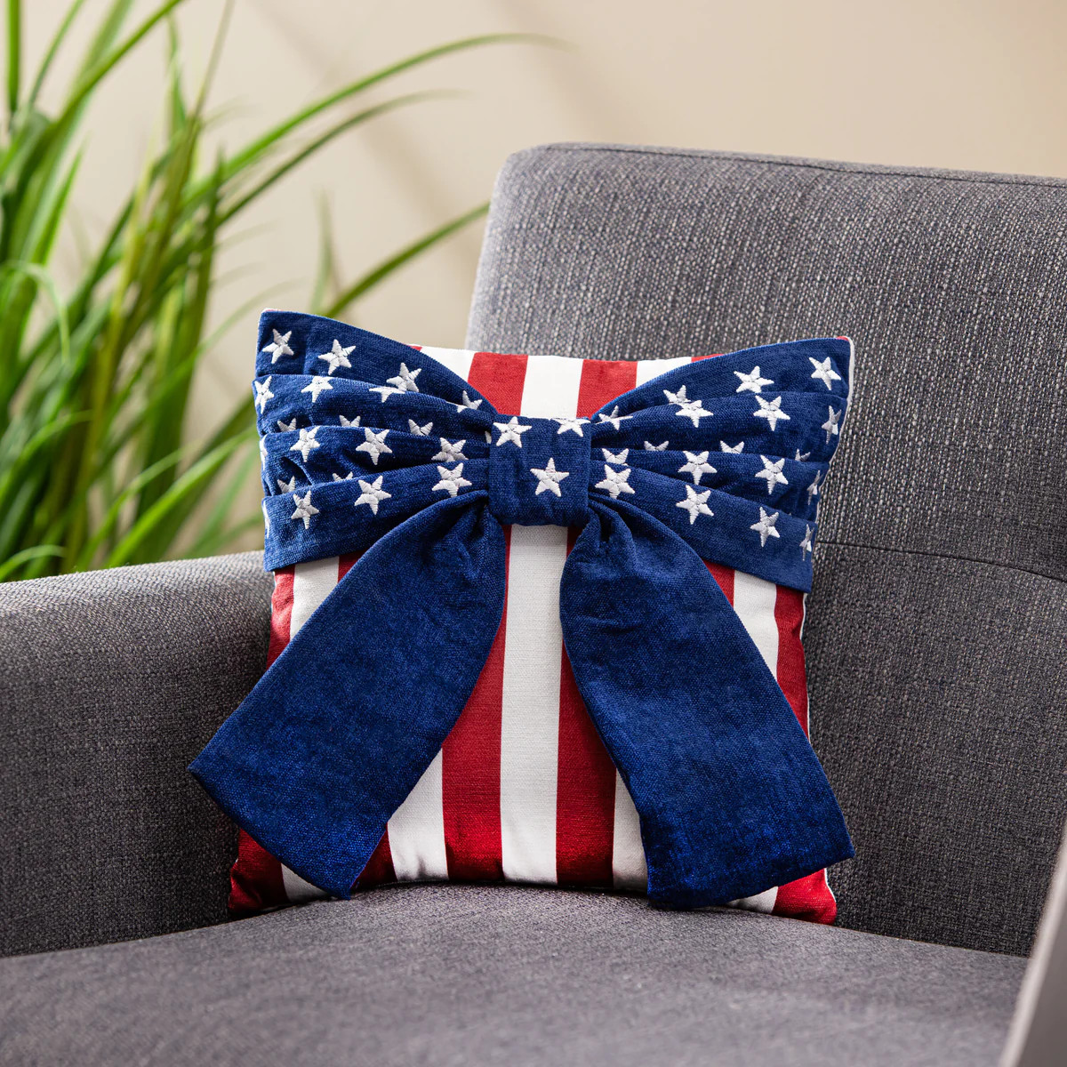 American Classic Throw Pillow Square Patriotic Bow | Plow & Hearth