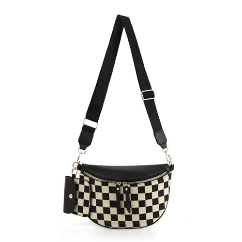 Checkered Crossbody Bag Bum Bags for Women Checkered Purse Plaid Womens Cross Body Purses Checkerboard Fanny Pack (A01 Black) | Amazon (US)