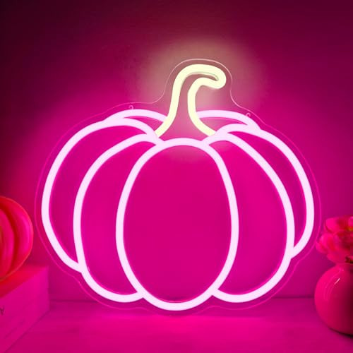 FuugZze Pink Halloween Neon Signs for Wall Decor Pink Pumpkin Neon Light Led Signs for Bedroom Wall Dimmable Led Pumpkin Lights Up Sign for Girls Room Thanksgiving Party Pinks Halloween Decorations | Amazon (US)