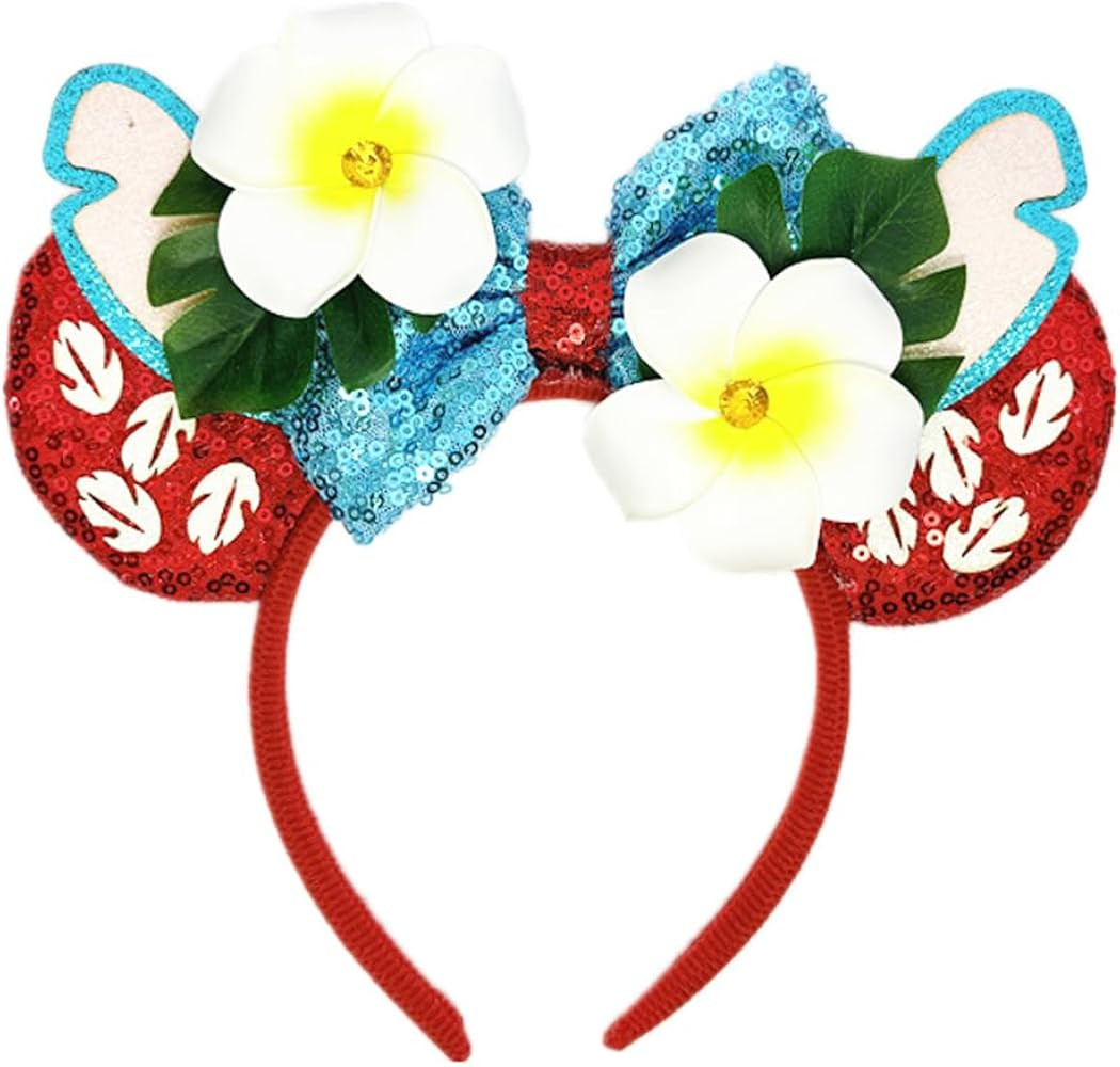 YOWOCAL Flower Mouse Ear Headband,Sequin Mouse Ear Hair hoop for Hawaii Ocean Luau Party Hallowee... | Amazon (US)
