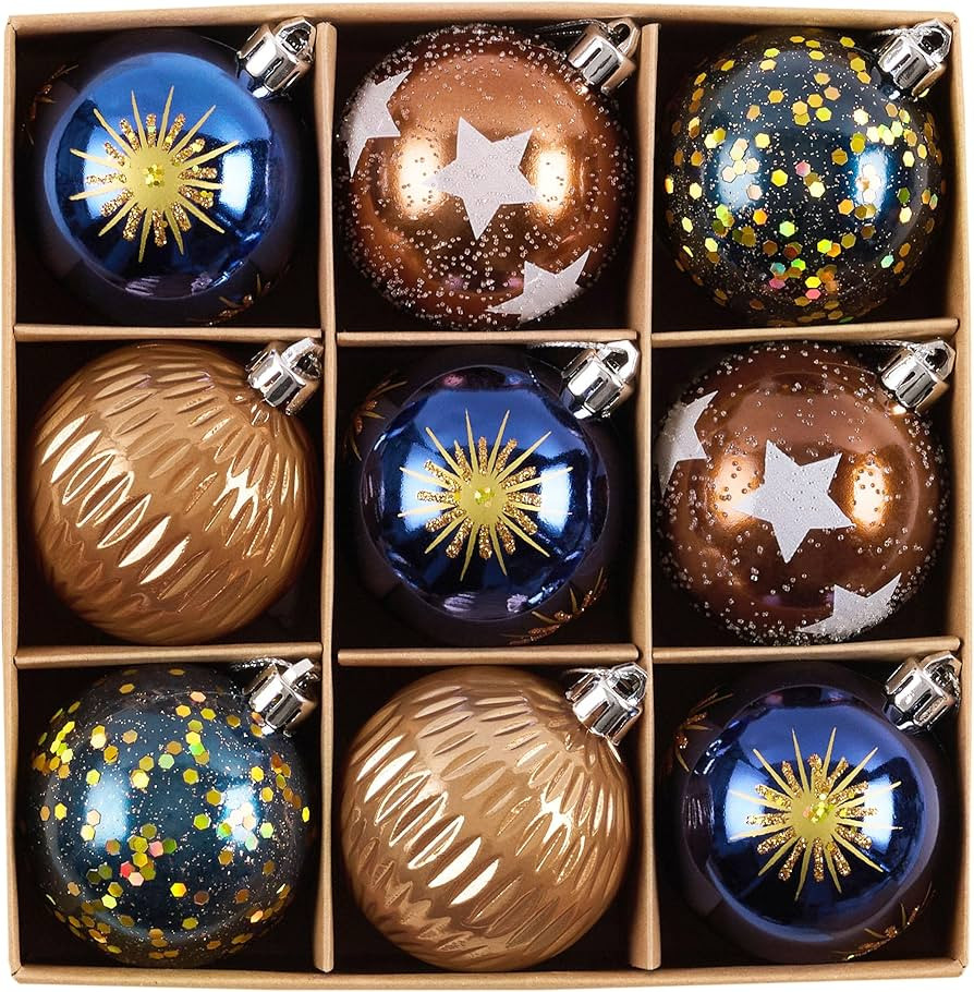 DecorbyHannah Christmas Ornaments Decorations, 9ct 2.36 inches Blue Copper Celestial Christmas Tr... | Amazon (US)