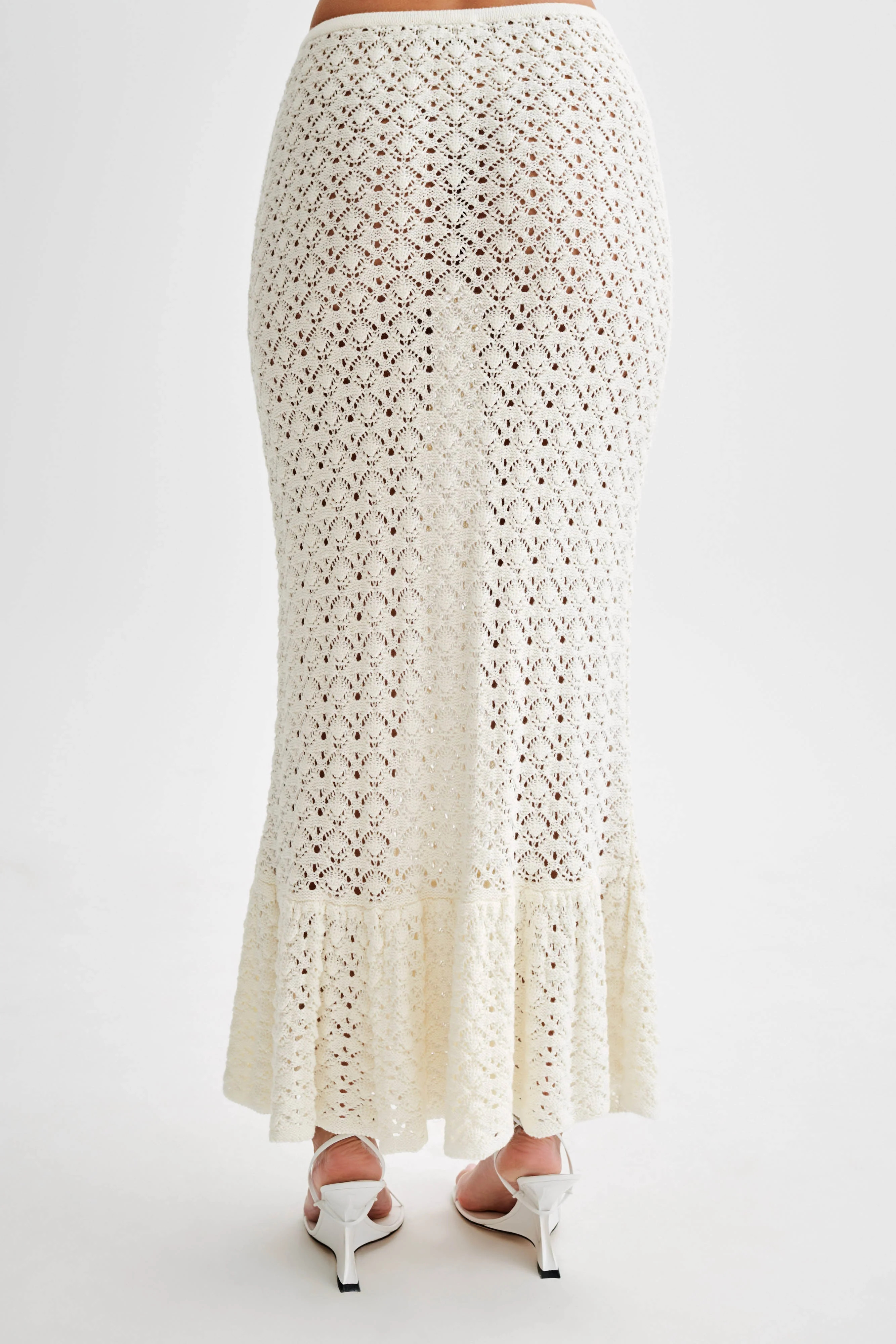 Anais Frill Knit Midi Skirt - Ivory | MESHKI US