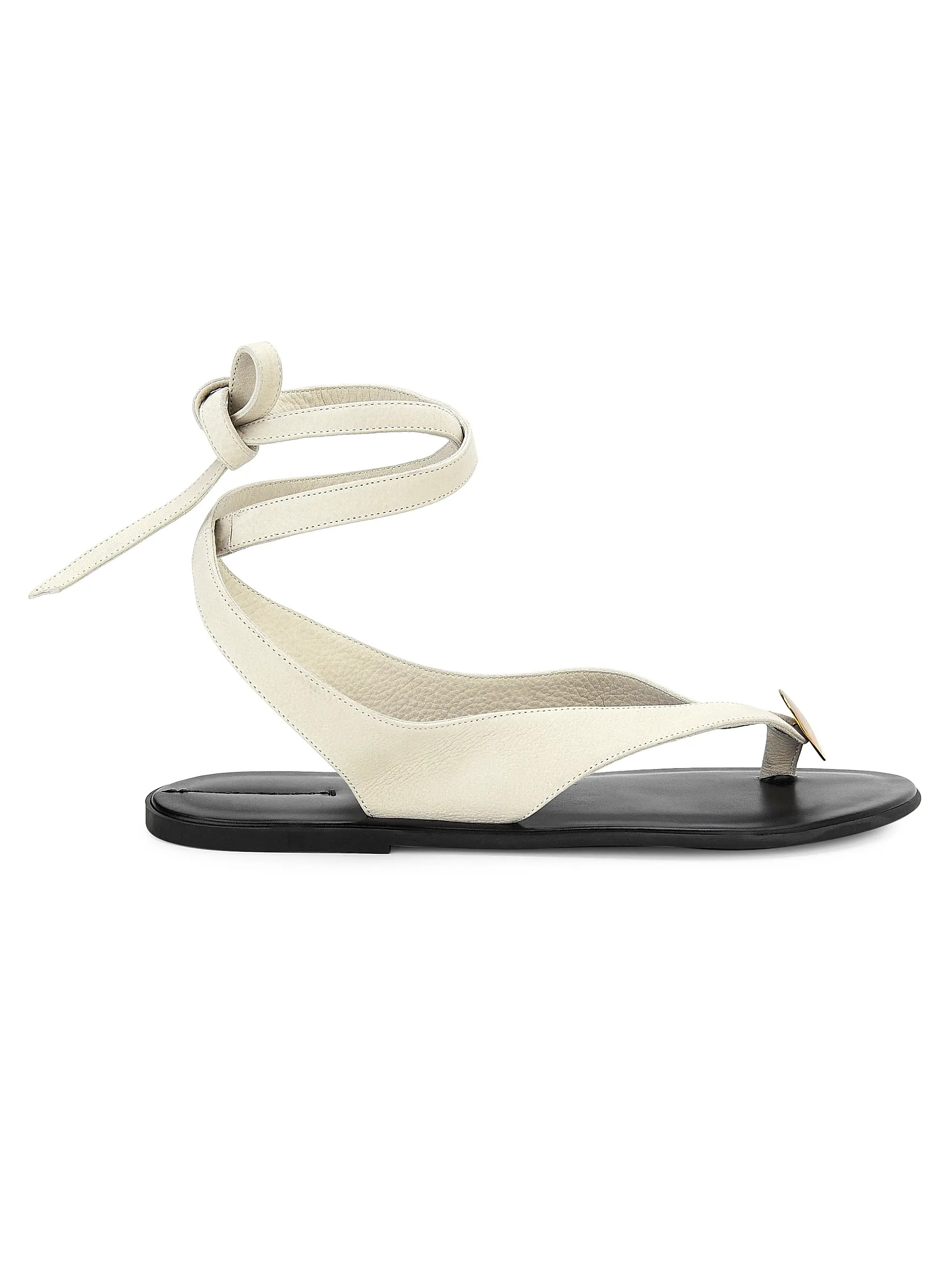 Shop The Row Leather Flat Sandals | Saks Fifth Avenue | Saks Fifth Avenue