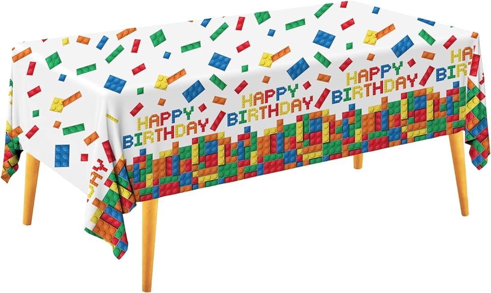 Amazon.com: Gatherfun Building Block Party Disposable Tablecloth, Plastic Table Cover for Buildin... | Amazon (US)