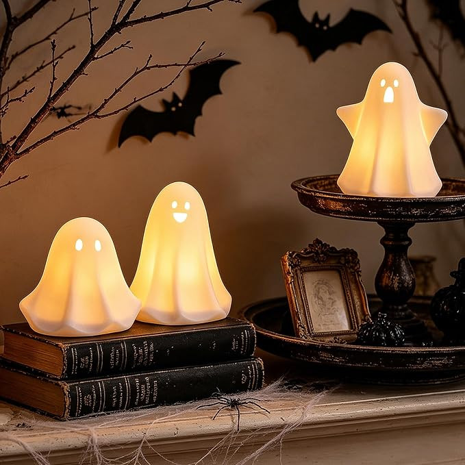 DN DECONATION Light Up Ghost Halloween Decor, 5" Cute for Halloween Table | Amazon (US)