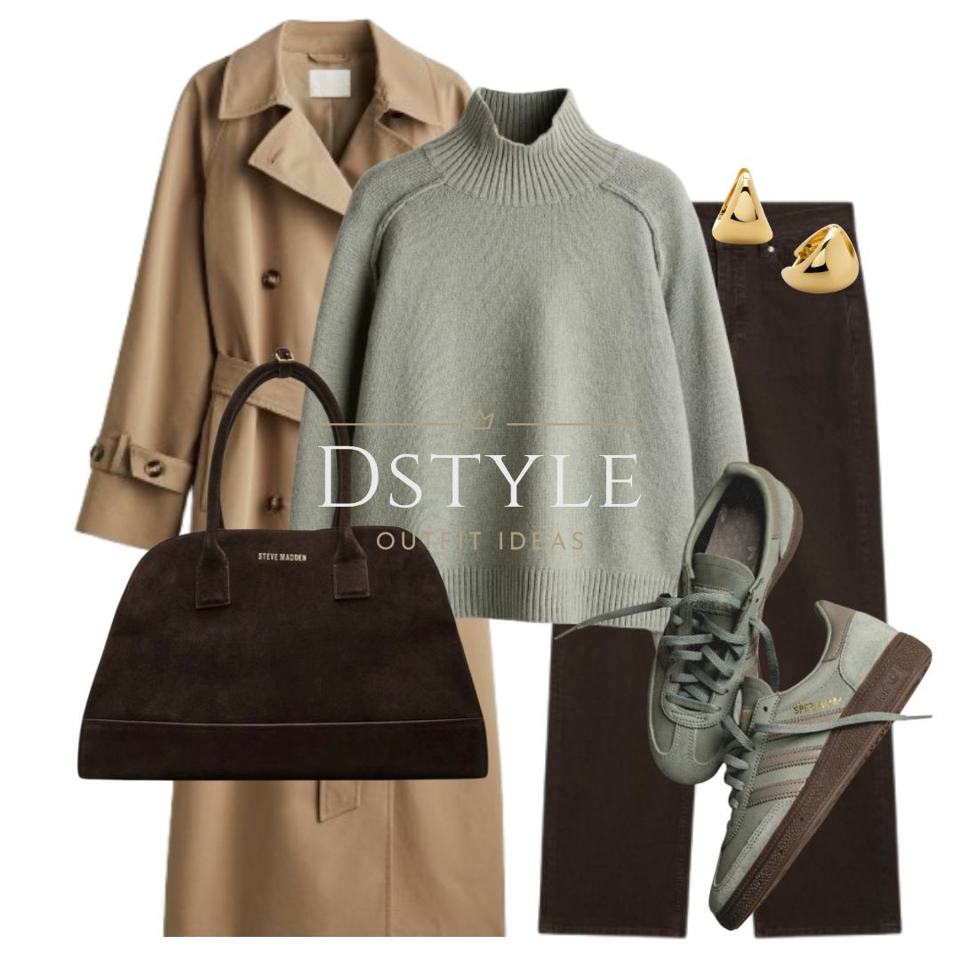  Dark beige trench coat, brown straight fit jeans, brown suede bag,  light khaki green sweater, matching Adidas Spezial kicks, trainers, sneakers

 

#LTKShoeCrush #LTKItBag #LTKStyleTip