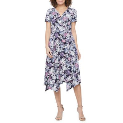 Perceptions Short Sleeve Floral Puff Print Midi Fit + Flare Dresses | JCPenney