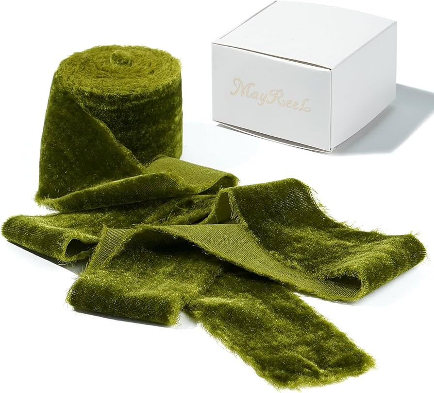 MAYREEL Moss Green Velvet Ribbon 2 Inch x 3 Yards Frayed Edge Silk Velvet Ribbon Hand Torn Olive ... | Amazon (US)