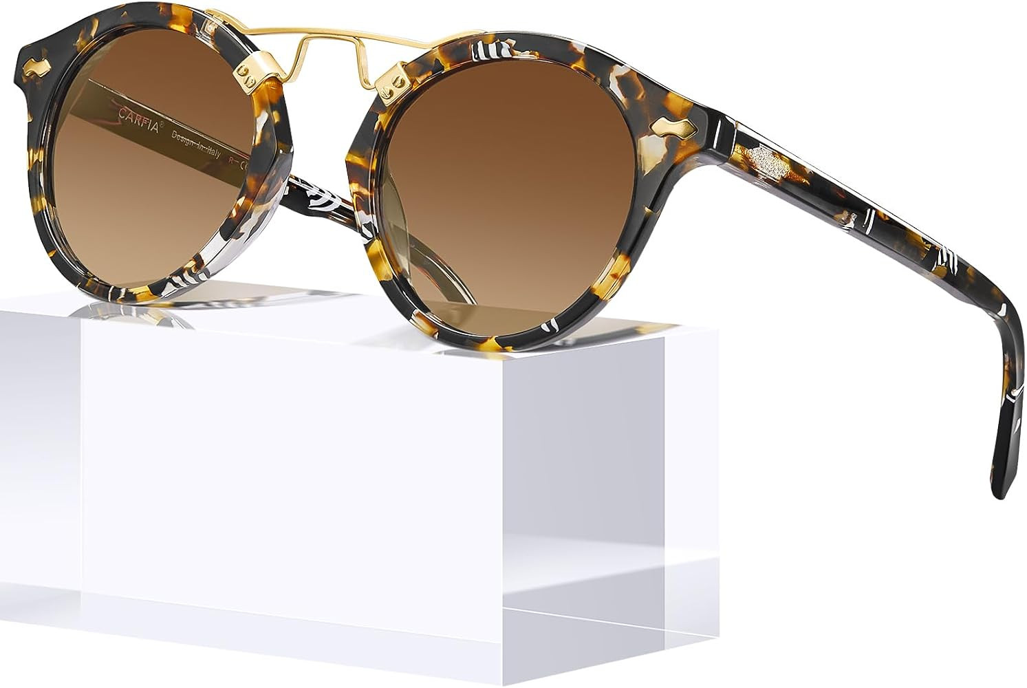 CARFIA Small Face Double Bridge Acetate Polarized Round Womens Sunglasses | Amazon (US)