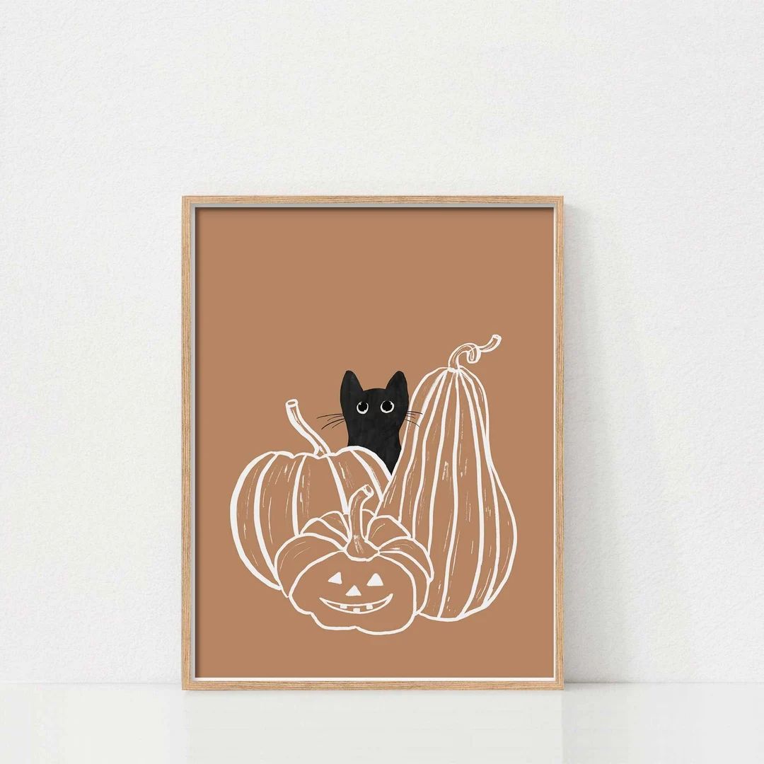 Halloween Cat and Pumpkin Art, Halloween Wall Art, Halloween Poster, Halloween Decor for Cat Love... | Etsy (US)