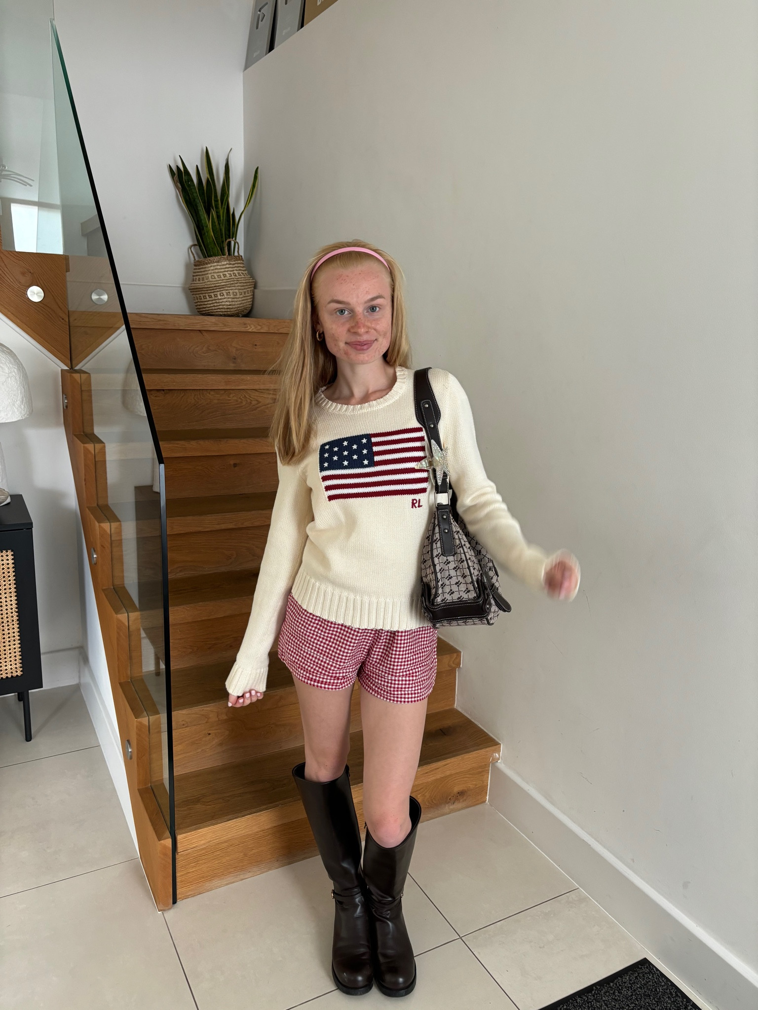 Ralph Lauren flag crewneck jumper, Subdued red gingham shorts (linked alternatives), Charles & Keith boots (sold out so linked alternatives) with my Urban Outfitters bag ❤️🇺🇸

#LTKeurope #LTKstyletip #LTKuk