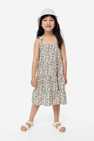 Tiered Muslin Dress - Light beige/berries - Kids | H&M US | H&M (US + CA)