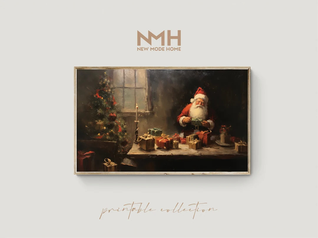 Santa's Workshop / Frame TV Art / Vintage Oil Painting / Christmas Holiday Printable Artwork / Do... | Etsy (CAD)