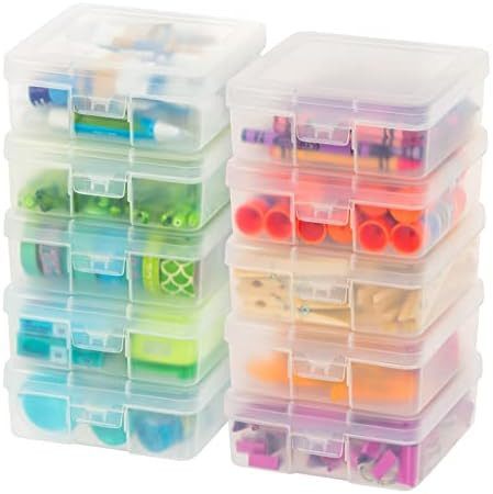 IRIS USA 10 Pack Medium Plastic Hobby Art Craft Supply Organizer Storage Containers with Latching Lid, for Pens & Pencils, Ribbons, Wahi Tape, Beads, Sticker, Yarn, Ornaments, Stackable, Clear | Amazon (US)
