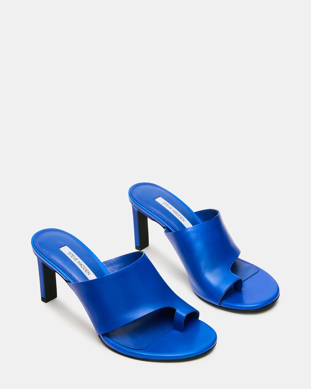 VALENTIN Blue Leather Toe-Strap Mule Women's Heel | Steve Madden (US)