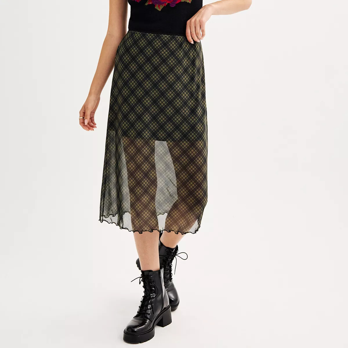 Juniors' SO® Plaid Mesh Midi Skirt | Kohl's