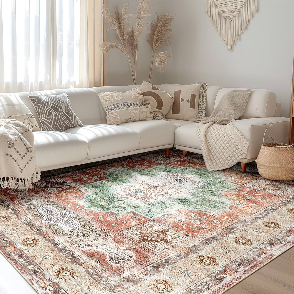 BESTSWEETIE 8x10 Area Rugs Machine Washable No Pile Non Slip Vintage Rugs for Living Room&Bedroom... | Amazon (US)