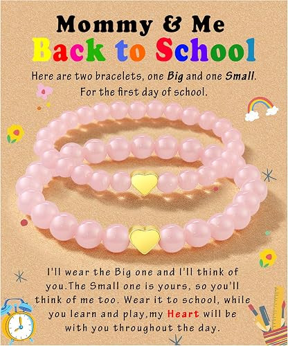 PEALICIOUS Back to School Bracelet Mommy and Me as Kindergarten Gifts | Red String Bracelet, Pink... | Amazon (US)
