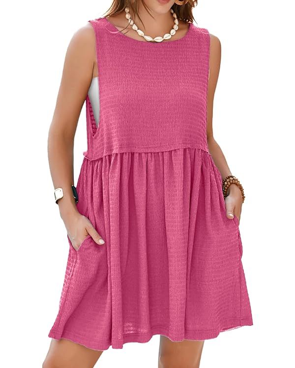 Simplee Apparel Womens Sleeveless Flowy Summer Tunic Dress Crew Neck Casual Babydoll Mini Dresses... | Amazon (US)