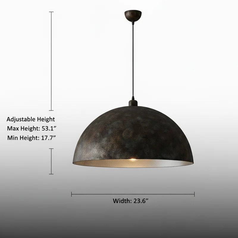 Industrial Dome Chandelier – Adjustable Height, Rustic Black Finish, 23.6" Wide | Wayfair North America