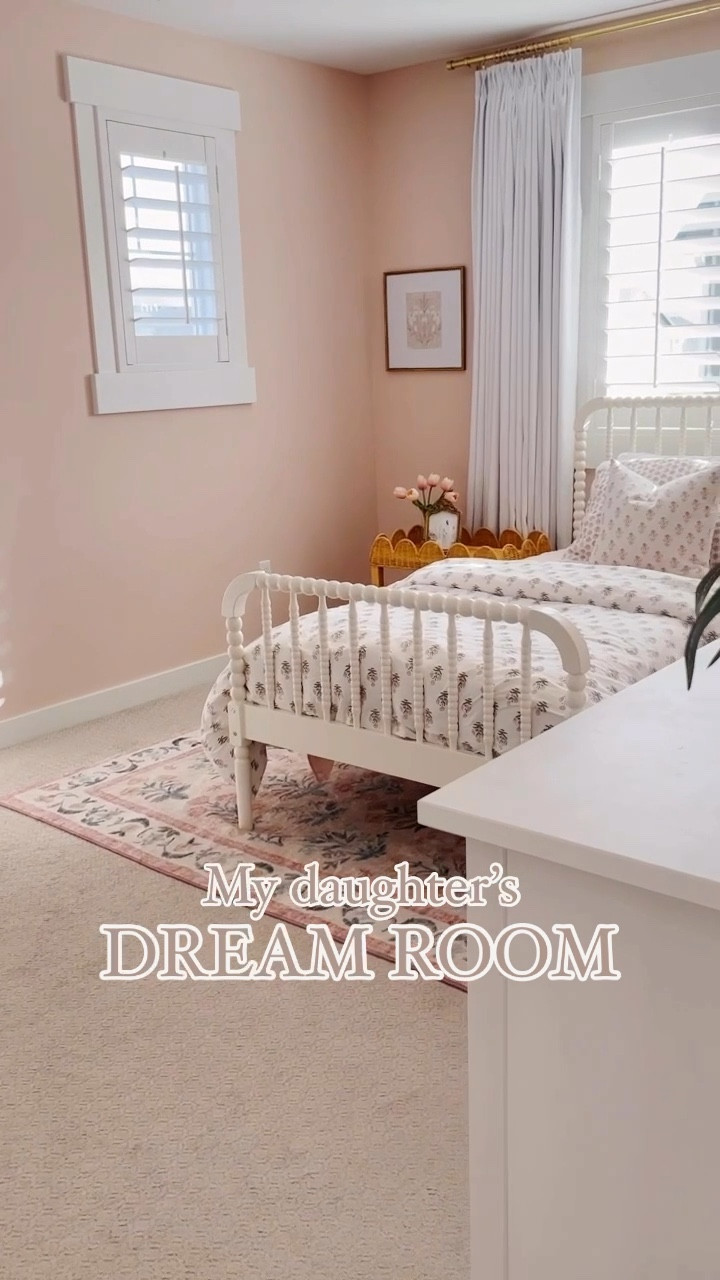🎀 Adeline’s Big Girl Room Reveal 🎀 

This room has been a long time coming and I’m so happy with how it turned out and so is Adeline. Once we painted it, she kept asking “where are the flowers on the wall??” So I ordered some frames on Black Friday and cut out our old laundry room floral wallpaper and used it as art to hang on her walls. 

There’s still more I want to do in here including painting her dresser or getting a new one, but this will have to do for now 🤪 
 
#toddlergirlroom #potterybarn_kids #biggirlroommakeover #biggirlroom #twinbeds #littlegirlroomdecor

#LTKHome #LTKBaby #LTKKids