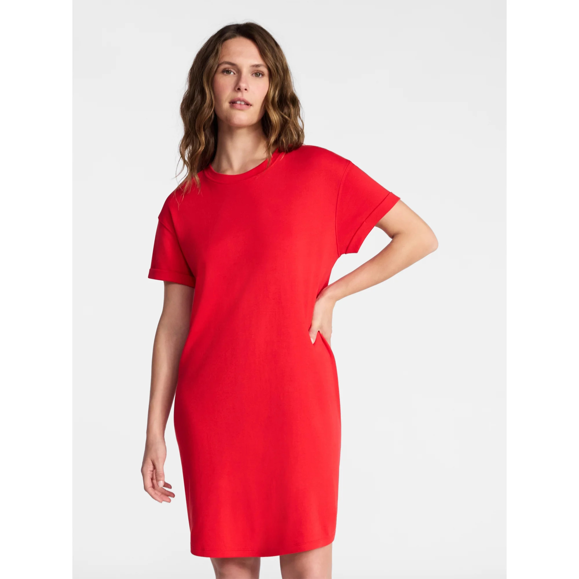 Time and Tru Women's Cotton T-Shirt Dress with Short Sleeves, Sizes XS-XXXL | Walmart (US)