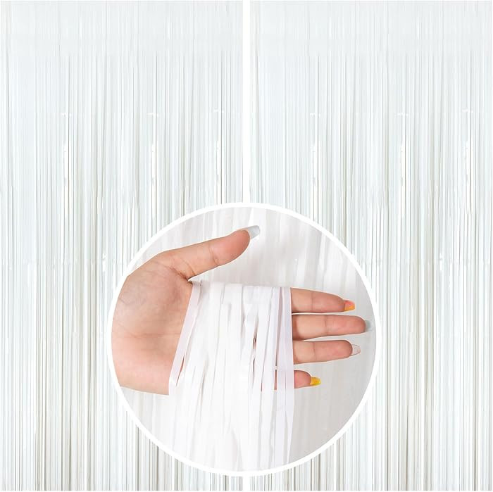 White Party Streamers Foil Fringe Backdrop Curtains Tinsel Streamers Birthday Party Decorations F... | Amazon (US)