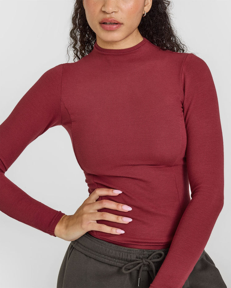Mellow Rib Mock Neck Long Sleeve Top 
 Burnt Cherry | Oner Active (UK / US)