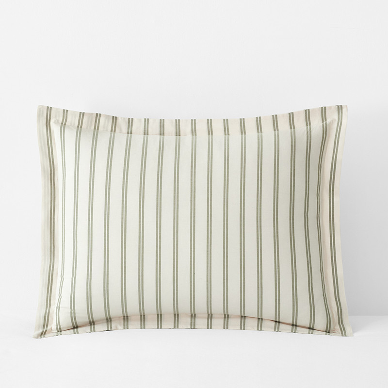 Narrow Stripe Classic Cool Cotton Percale Sham - Moss Green, King | The Company Store