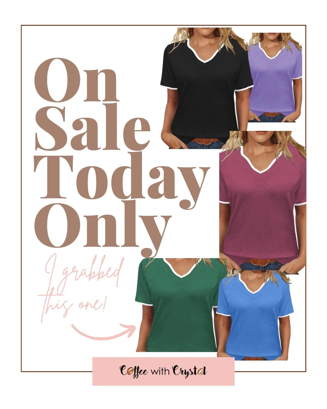 On Sale Today Only 👏✨

This contrast trim V-neck tee is such a good everyday basic — lightweight, flattering, and easy to throw on with jeans, shorts, or leggings.

I grabbed the green but it comes in multiple colors (and they’re under $7 right now 🤯).

Perfect for:
✔️ School pickup
✔️ Running errands
✔️ Layering under cardigans
✔️ Casual game days

Simple. Cute. Easy win.

Shop it here ⬇️

#LTKSale #LTKUnder50 #AmazonFashionFinds #DailyStyle #MomStyle #AffordableFashion #OnSaleToday #CoffeeWithCrystal #WardrobeStaples #BudgetStyle