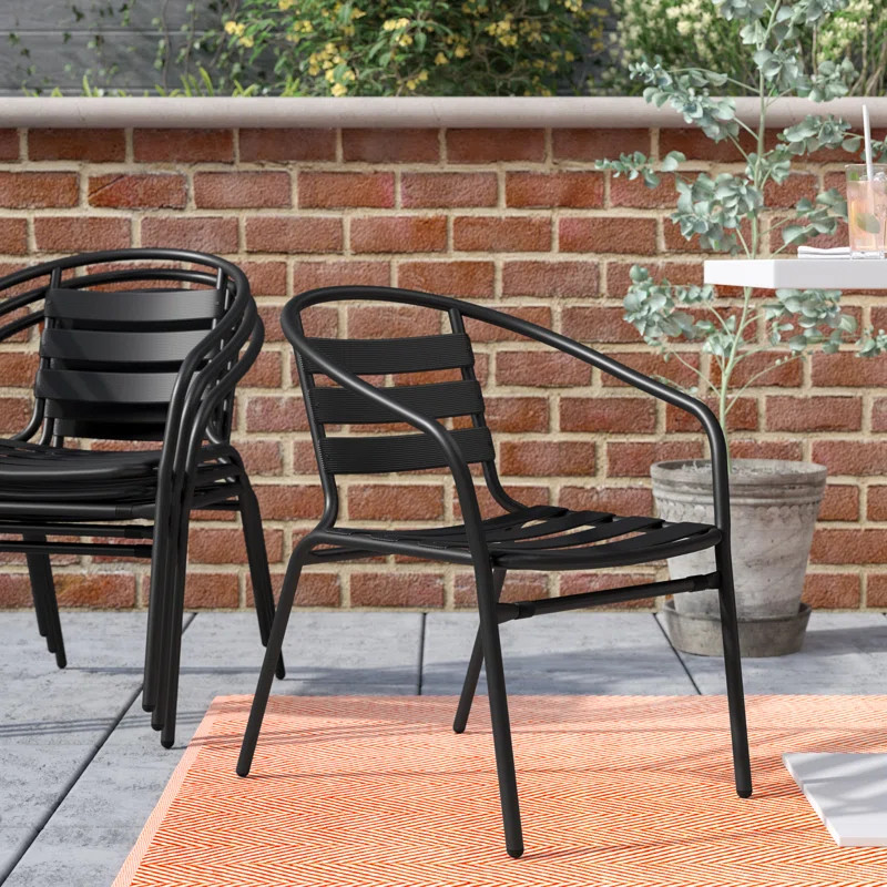 Chrisoula Metal Restaurant Stack Chair with Aluminum Slats (Set of 4) | Wayfair North America